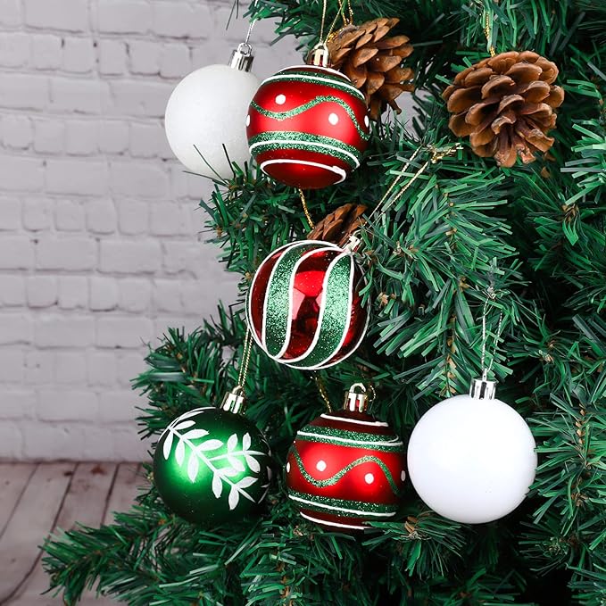 MCEAST 16 Pieces 3.15 Inches Christmas Balls Christmas Tree Pendants Shatterproof Decorative Baubles Balls for Christmas Tree Decoration, Red, Green, White