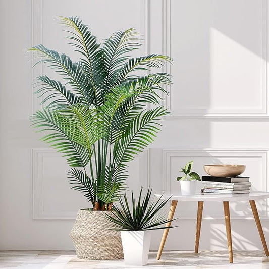 Artificial Tropical Palm Plant - 5 Ft Artificial Tree with Plastic Pot for Office and Home Decor, Tall Faux Plants for Indoors and Outdoors, Artificial Silk Palm Housewarming Gift,K150