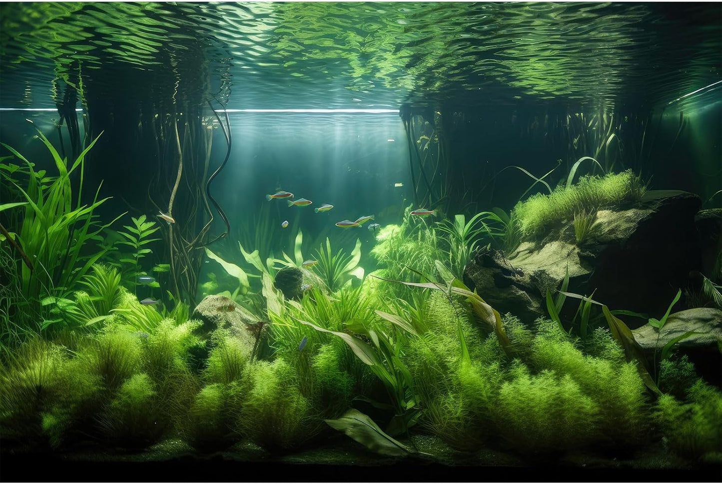 Aquarium Background Lush Green Aquatic Plants and Seagrasses Terrarium Background Under The Sea View With Rock Sands Fish Tank Background Amazing Aquarium Backdrop Background Poster Vinyl 60x24in