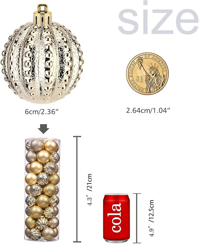 45Pcs 6cm/2.36inch Christmas Balls Glitter Christmas Tree Ornaments Hanging Christmas Home Decorations for Home House Bar Party(Platinum/Gold)