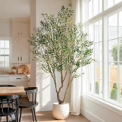 7ft Faux Olive Tree with Pot & Moss Artificial Olive Plant Fake Olive Tree for Home Decor, Large Indoor Artificial Trees Faux Plants Indoor Durable Artificial Trees for Living Room/Office