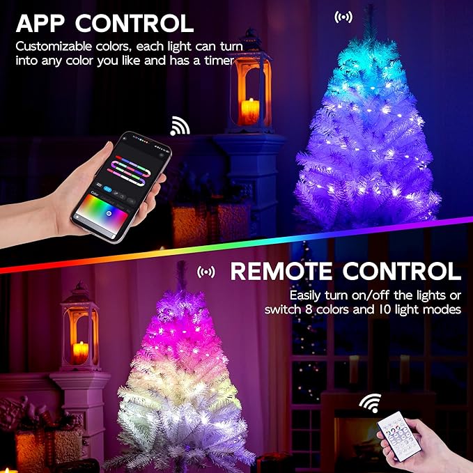 White 3ft Christmas Tree with Lights, Small 36inch Artificial Tree Mini Table Top Decorations, Xmas Desk Tree with 80 Colored Lights, 200 Branch, Holiday Decor for Home,Indoor Office Tabletop