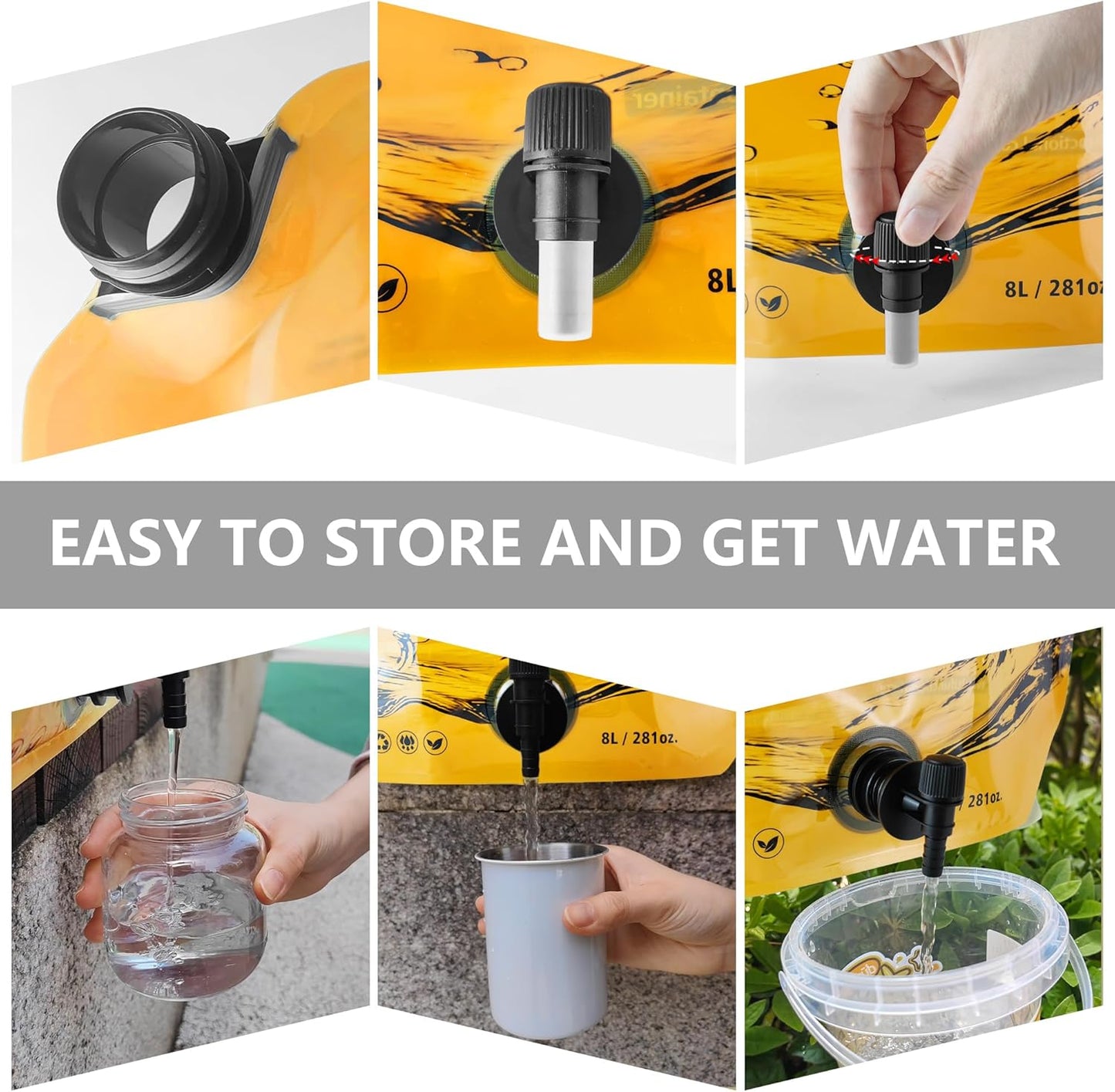 Collapsible 8L Water Storage Bag, BPA-Free Portable Folding Water Jug with Adjustable Faucet, Leakproof Emergency Water Bag for Camping, Hiking, Riding, Outdoor Sport (Blue & Orange 2)