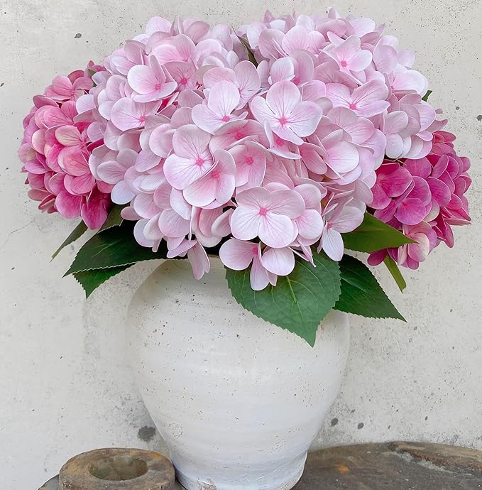 6PCS 23 inch Mix Pink Hydrangea Artificial Flowers，Real Touch Hydrangea Large，Fake Soft Hydrangeas with Leaves Stems - Mix Pink