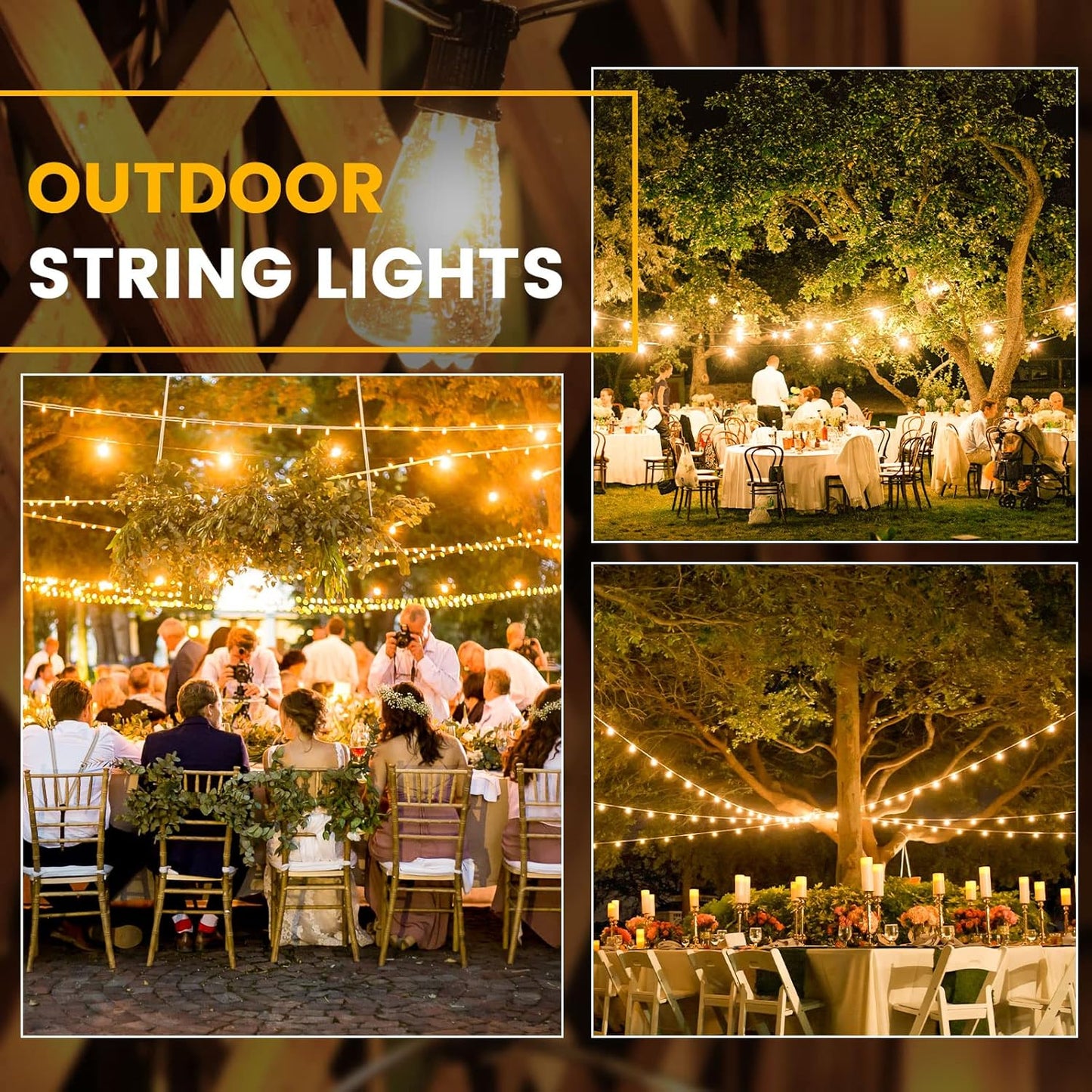 LED Outdoor String Lights, 50 FT Waterproof Patio Lights with 25+2 ST38 Vintage Edison Shatterproof Bulbs, Connectable Dimmable Hanging Lights for Backyard Bistro Cafe Garden Gazebo - Warm White