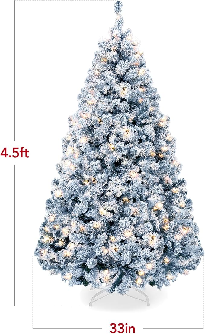 Best Choice Products Pre-Lit Ice Blue Christmas Tree, 4.5ft Artificial Flocked Full Fir Tree, Holiday Decoration w/ 200 Lights, 400 Branch Tips