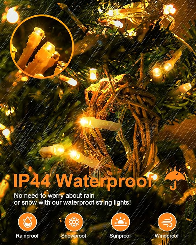 125FT 380 String Lights Indoor Outdoor Clear Wire, Plug in Christmas String Lights Connectable, Timer & Memory, Waterproof Twinkle Tree Light for Indoor Outdoor Classroom Patio Yard Holiday Decoration