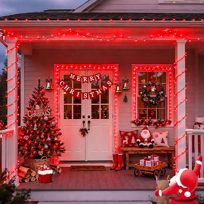 JMEXSUSS 500 LED Red Christmas Lights Outdoor, 173ft Red String Lights Plug in, Waterproof 8 Modes Christmas Light for Tree Party Xmas Holiday Decorations