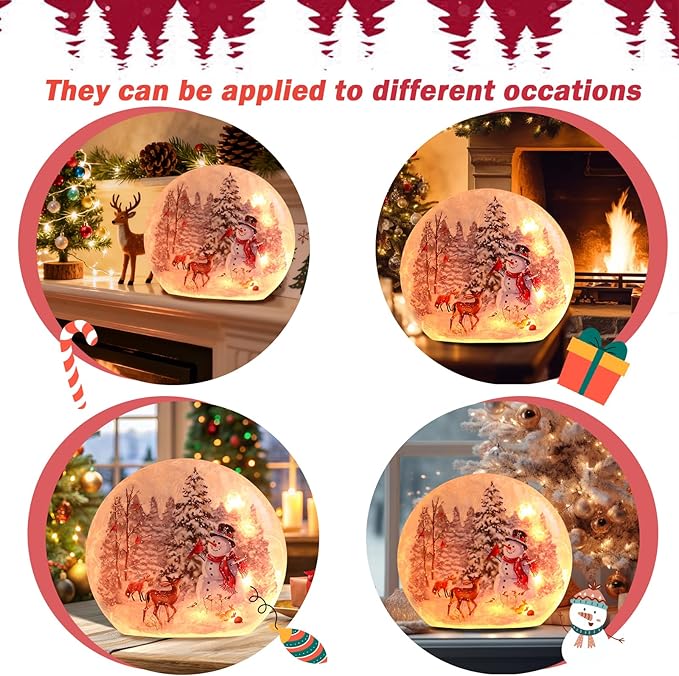 Wonder Solar Christmas Crackle Glass Ball Lights Snoman Decorations Indoor Crackle Glass LED Lighted Holiday Ball Lamp Night Lights for Christmas Holidays Seasonal Decor Lighting Decorations Indoor