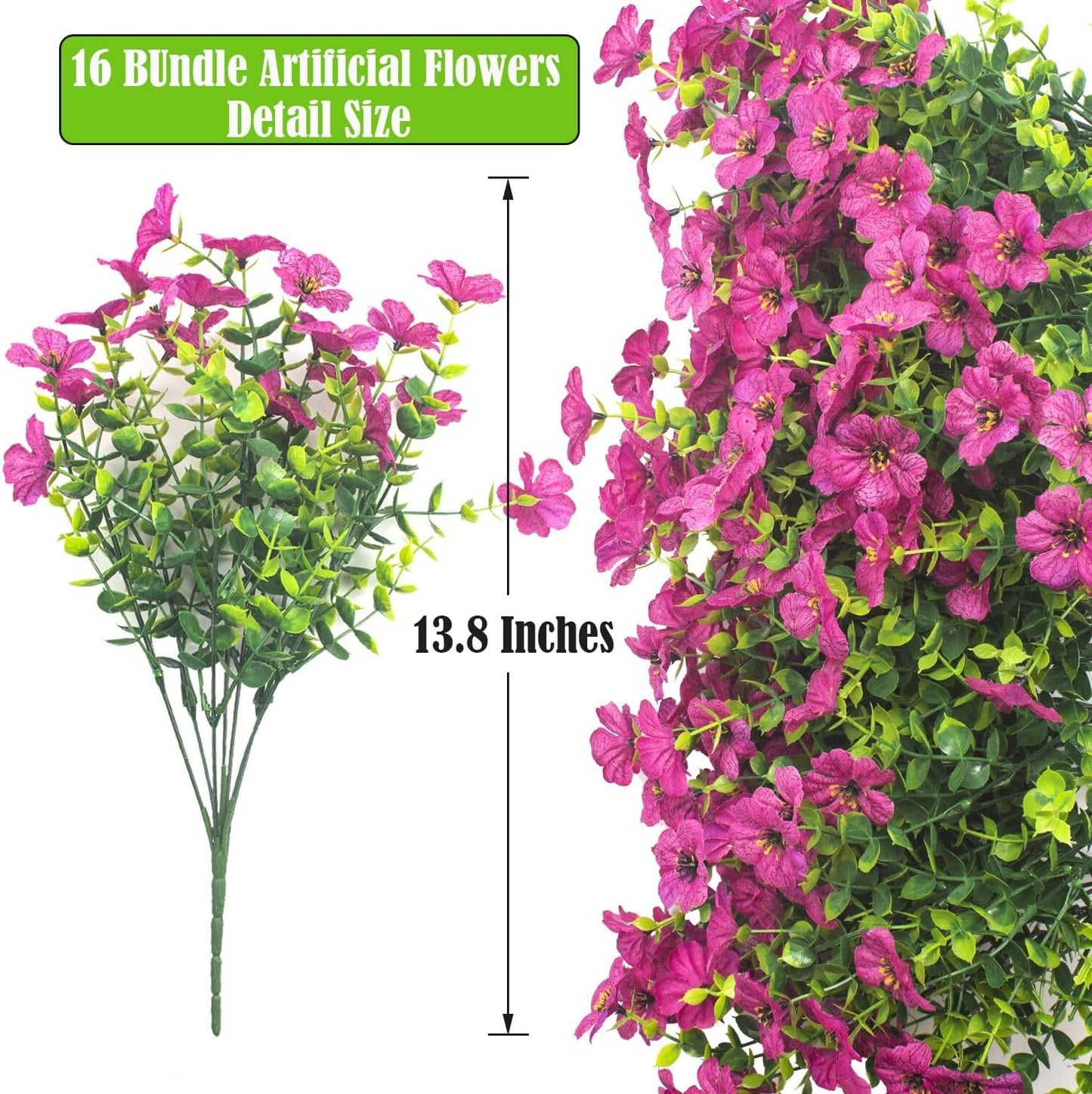 Artificial Fake Flowers for Outdoor Spring Decoration, 16 Bundles Faux Silk Colorful Daisy UV Resistant Realistic for Outside Porch Patio Home Yard Garden Planters Pots Window Box (Red Purple)