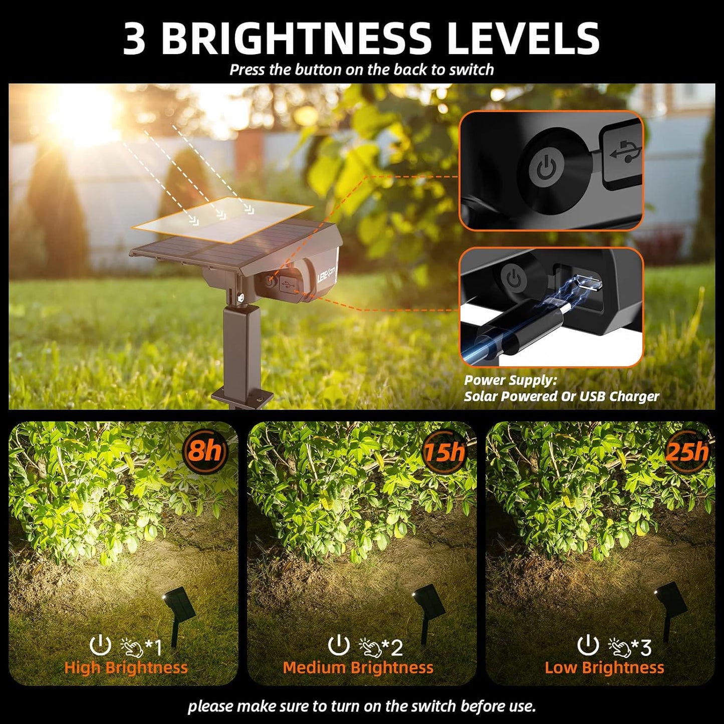 Solar Lights Outdoor Waterproof Landscape Lights, 40 LEDs Solar Spot Light Outdoor Spotlights with 3 Light Modes, USB & Solar Powered Garden Yard Wall Lights Auto On/Off for Patio 6 Pack