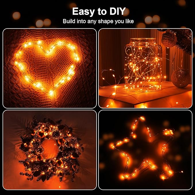 2 Pack 16.4ft Battery Operated String Lights with Timer, Orange with Synchronized Twinkle Mode, Fairy Lights Battery Powered, 50 LEDs, Idea for Christmas Bedroom Party Wedding