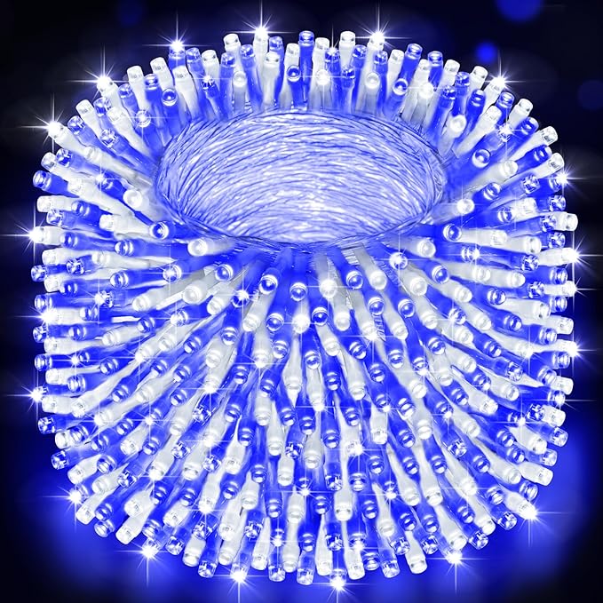 Heceltt Christmas Lights Outdoor, 522FT 1300 LED String Lights with 8 Lighting Modes, Timer Memory Twinkle Fairy Lights Waterproof Plug in for Xmas Tree Wedding Party Holiday Decor(Blue and White)