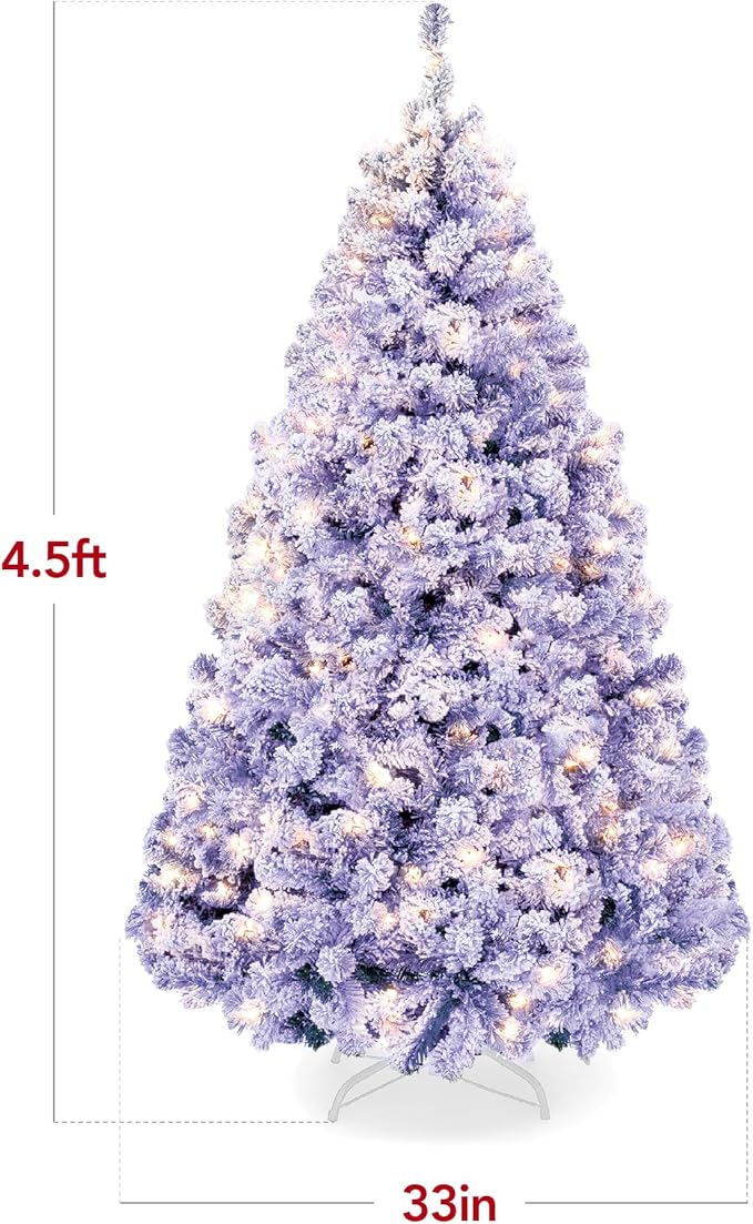 Best Choice Products Pre-Lit Lavender Christmas Tree, 4.5ft Artificial Flocked Full Fir Tree, Holiday Decoration w/ 200 Lights, 400 Branch Tips