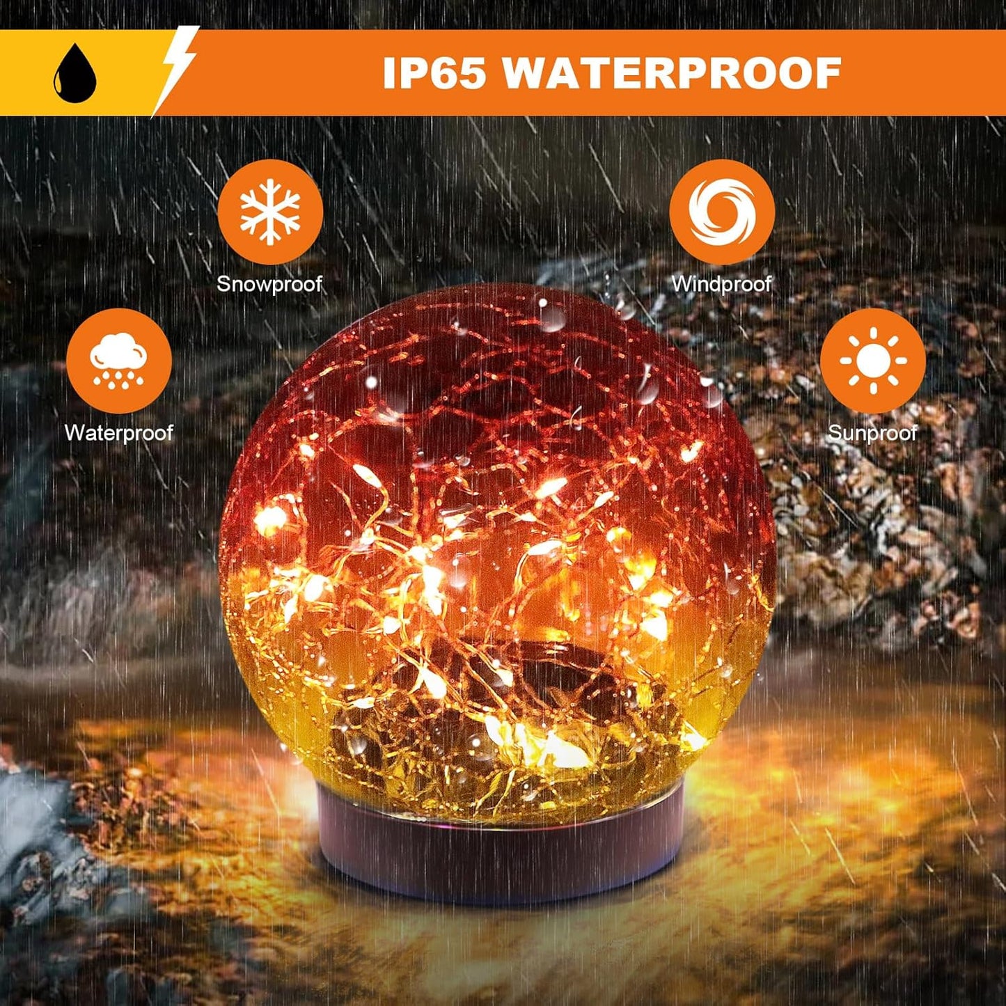 Solar Globe Lights Outdoor Waterproof-Solar Balls-Solar Garden Lights-Orbs for Outside 4 Pack Cracked Glass Ball for Lawn Patio Yard Backyard Decorations