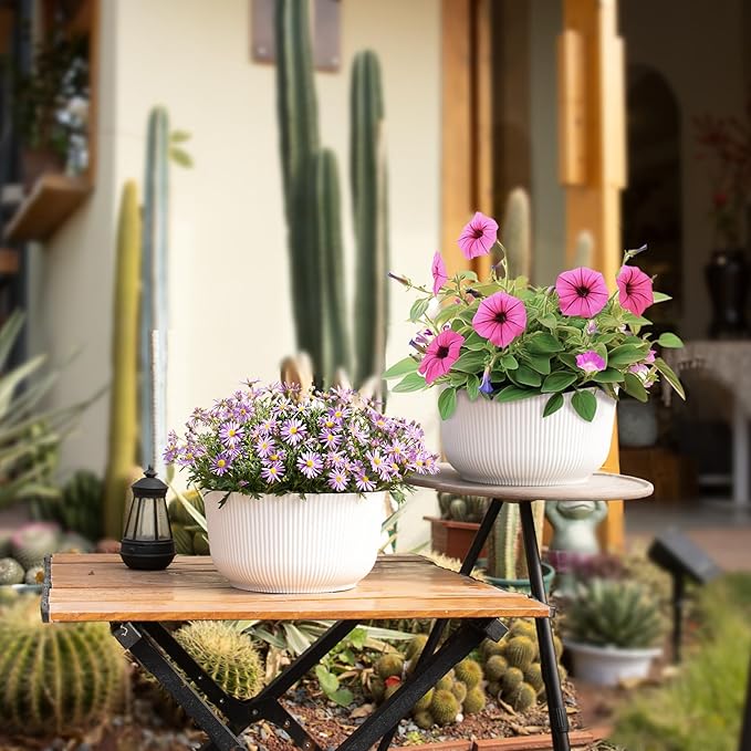 T4U 8 Inch Self Watering Pots for Indoor Plants, 2 Pack Plant Pots, Durable Plastic Self Watering Planter for Indoor Plants (2 Pack, 8", White)