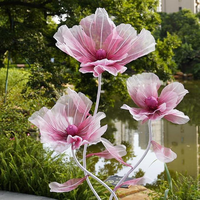 Giant Flowers for Decoration,66.9" Tall Floor Standing Life Size Silk Flower Decor - 3 Large Artificial Flowers with Stand for Wedding Reception, Party Banquet Background, Home Decor