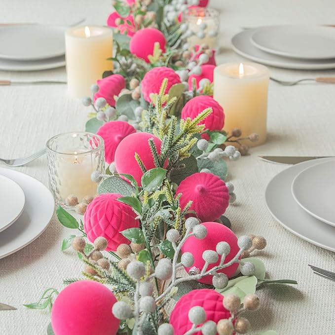 KI Store Velvet Christmas Balls Hot Pink 25pcs Flocked Christmas Tree Ornaments Assortment for Xmas Tree Holiday Decor