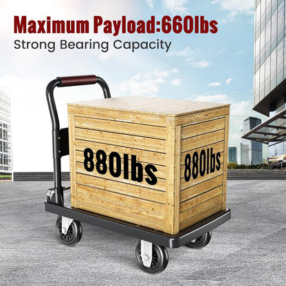 Upgraded Foldable Push Cart Dolly | 880 lbs.Capacity Moving Platform Hand Truck | Foldable for Easy Storage | 5'' PU 360 Degree Swivel Silent Wheel-Black