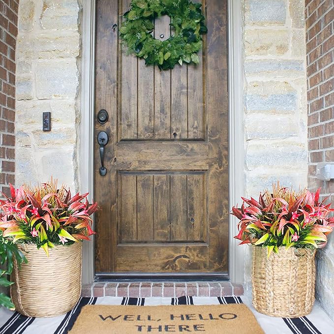 8 Bundles Artificial Plants Bushes Outdoor UV Resistant Fake Flowers Grass Bulk Faux Plastic Greenery for Fall Winter Summer Outside Window Box Planter Front Porch Yard Floral Arrangements