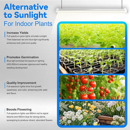 JESLED T8 Plant Grow Lights, 3FT Full Spectrum Grow Light, 72W(2 X 36W,450W Eqiv), Linkable Led Grow Light Strip for Greenhouse, Plant Shelves, Plug and Play, Natural White, 2-Pack