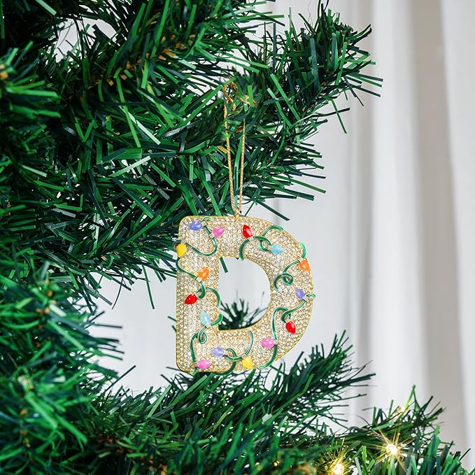 2025 Christmas Initial Ornaments,Letter D Ornaments for Xmas Tree,Hanging Christmas Ornament Gift for Mother Friends Sister Wife Grandma Women Men