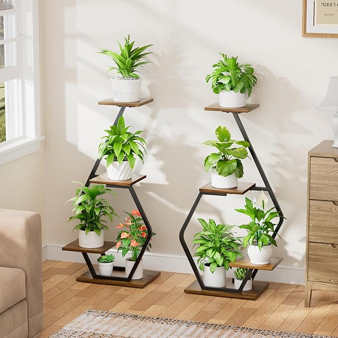 Plant Stand Indoor with Grow Light, 35'' Plant Shelf Corner Plant Stands for Indoor Plant, 2 Pack 4 Tiered Plant Holder for Home Decor, Plant Shelves for Multiple Plants