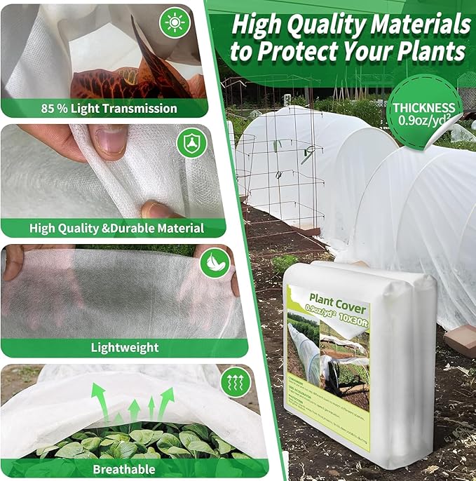 Avalution 5 Pack Plant Covers Freeze Protection, 10x50 FT Frost Cloths for Outdoor Plants, 0.9 oz/yd² Reusable Frost Blankets for Outdoor Plants, Row Covers for Vegetables Season Extension