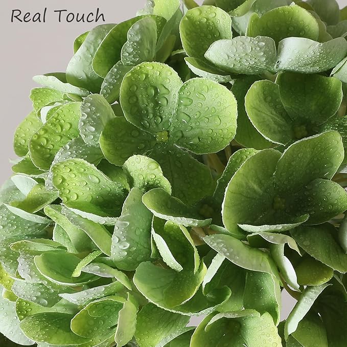 Nubry 22.44In Hydrangea Artificial Flowers, 4Pcs Latex Faux Real Touch Large Hydrangea Flowers with Long Stems & Leaves for Home Office Decor Wedding Party Arrangements(Beige&Green)