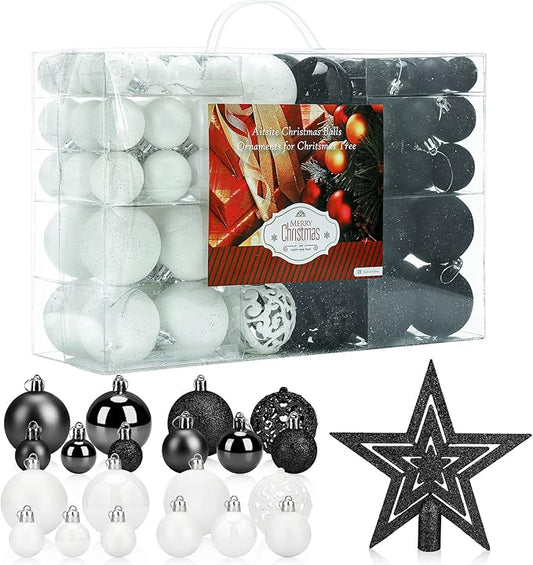 Aitsite 100 Pack Christmas Balls Christmas Tree Decoration Shatterproof Christmas Day Decoration Balls for Christmas Tree Decorations(Black and White)