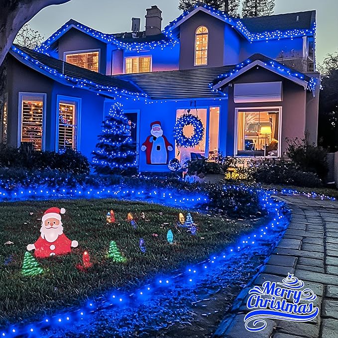 JMEXSUSS 600 LED Blue Solar Christmas Lights, 206.7ft Blue Christmas Lights Outdoor Waterproof, 8 Modes Solar Light Outdoor for Yard Patio Tree Garden Party Bushes Xams Decorations