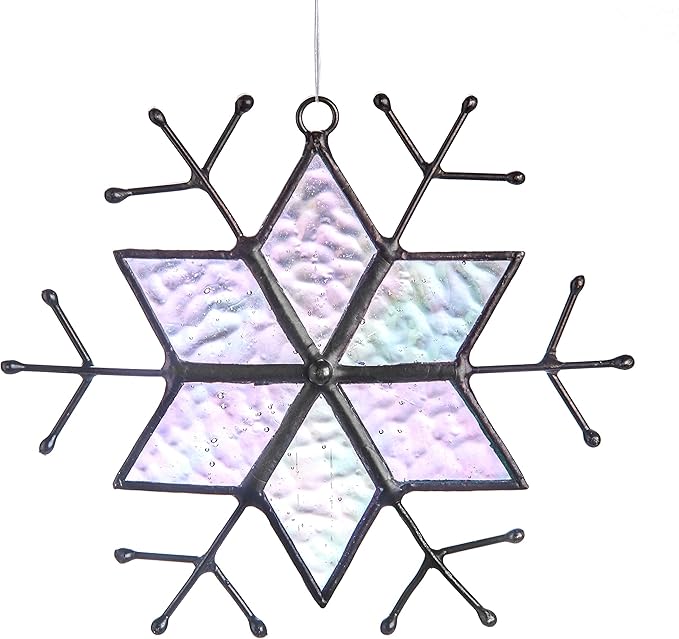J Devlin Glass Snowflake Ornament Christmas Tree Window Iridescent 189-B
