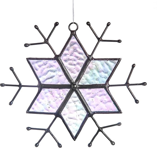J Devlin Glass Snowflake Ornament Christmas Tree Window Iridescent 189-B