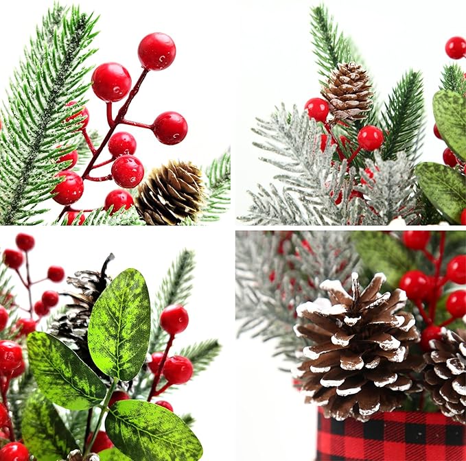 Small Tabletop Christmas Tree, Artificial Mini Christmas Tree Decorations with Pine Cones Red Berries and Green Plants, Suitable for Christmas Decorations Indoor Tables in Households