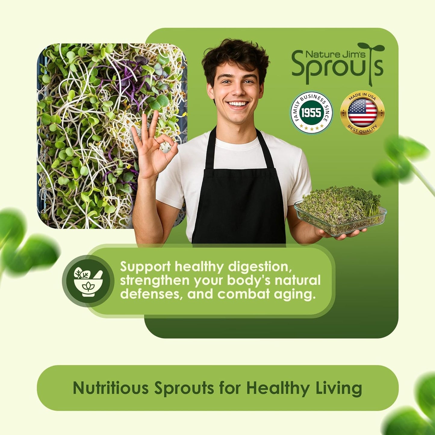 Nature Jims Sprouts Organic Salad Mix – Non-GMO Microgreen Seeds for Growing – Healthy Broccoli, Alfalfa, Radish & Clover Sprouting Variety Blend – Microgreens & Sprouts Seeds for Home Gardening – 1lb