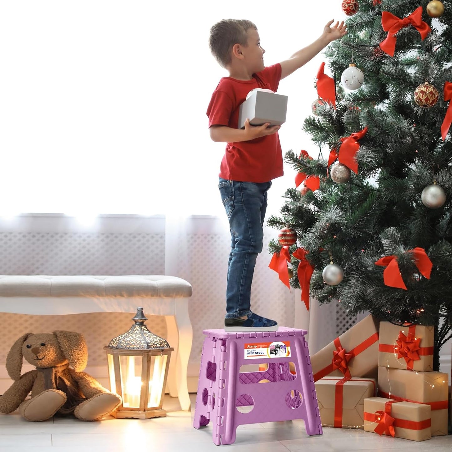 ACSTEP 13 Inch Folding Step Stool,Foldable Step Stools for Kids and Adults 300 LB Capacity, 300 LB Capacit Suitable for Kitchen Fishing (Light Purple)