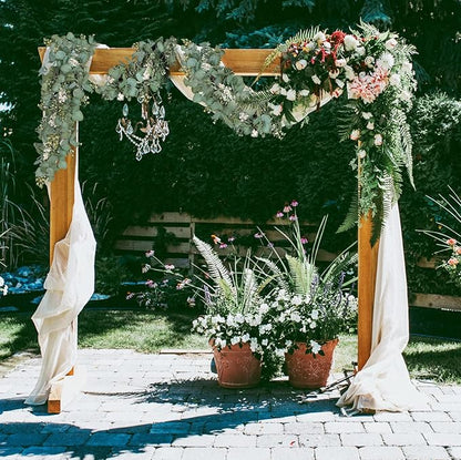 Ouddy Decor Eucalyptus Garland 6.56 Ft Lush Silver Dollar Leaves Boxwood with White Buds Artificial Faux Greenery Vines for Baby Shower Wedding Party Table Runner Room Home Mantle Decor