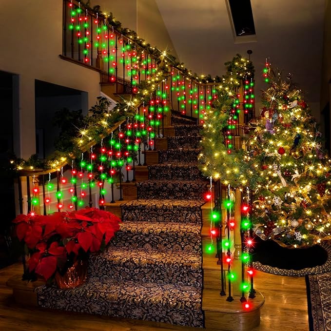 53FT Christmas Lights Outdoor, 486 LED Outdoor String Lights Waterproof Plug in with 8 Modes & Timer, Christmas String Lights for Tree Party, Garden, Holiday Decorations（Red+Green）