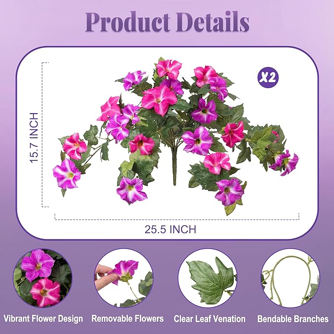 Artificial Fake Flowers Plants for Outdoor Decoration, 2PCS Faux Petunias Silk Flower UV Resistant No Fade Floral for Home Outside Garden Balcony Yard Porch Realistic Indoor Decor (Red Lotus)