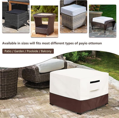 Patio Ottoman Cover,22W x 22D x 18H inch,Waterproof Square Patio Small Side Table Cover,Suitable for 3-Piece Outdoor Wicker Patio Bistro Set Side Table(Beige)