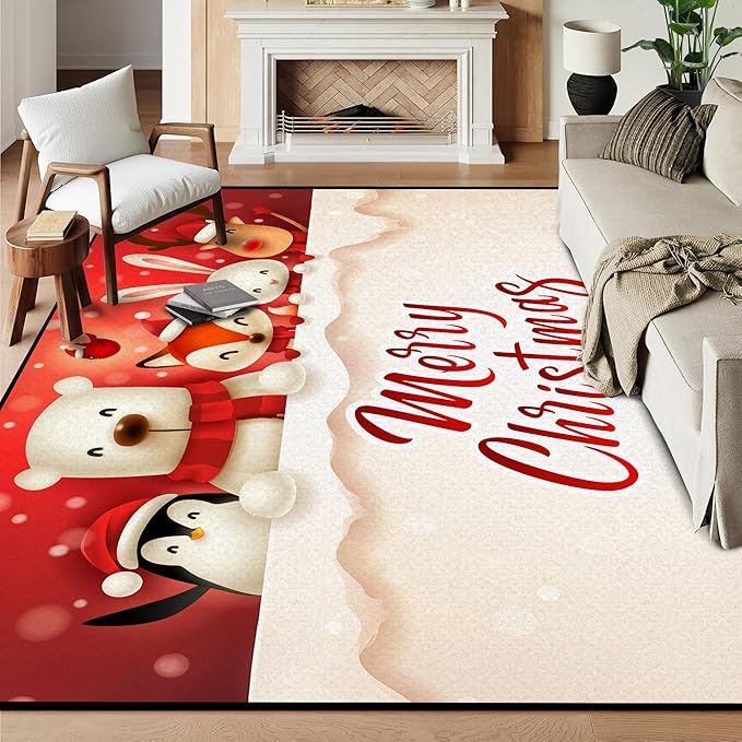 5' X 7' Christmas Area Rug Bedroom Living Room Rugs Xmas Decorative Area Rug Non-Slip Indoor Throw Rug Washable Rug Floor Carpet for Kitchen Nursery