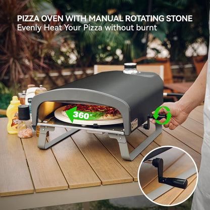 Q Pizza Portable Propane Pizza Oven with Manual Rotating Stone, Tabletop Gas Stove for Outdoor Kitchen, Gas Oven for Making Pizza, Bread, Steak, Pie, PS104