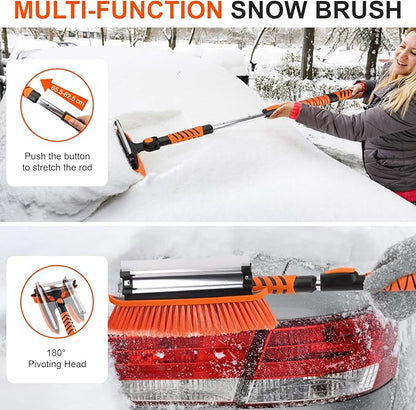COMOWARE Extendable Snow Brush for Car, Ice Scrapers for Car Windshield Combo Kit with 270° Pivoting Head, 6-in-1 Snow Removal Tool with Snow Shovel Snow Scraper for Car, Truck, SUV, Winter Car Kit