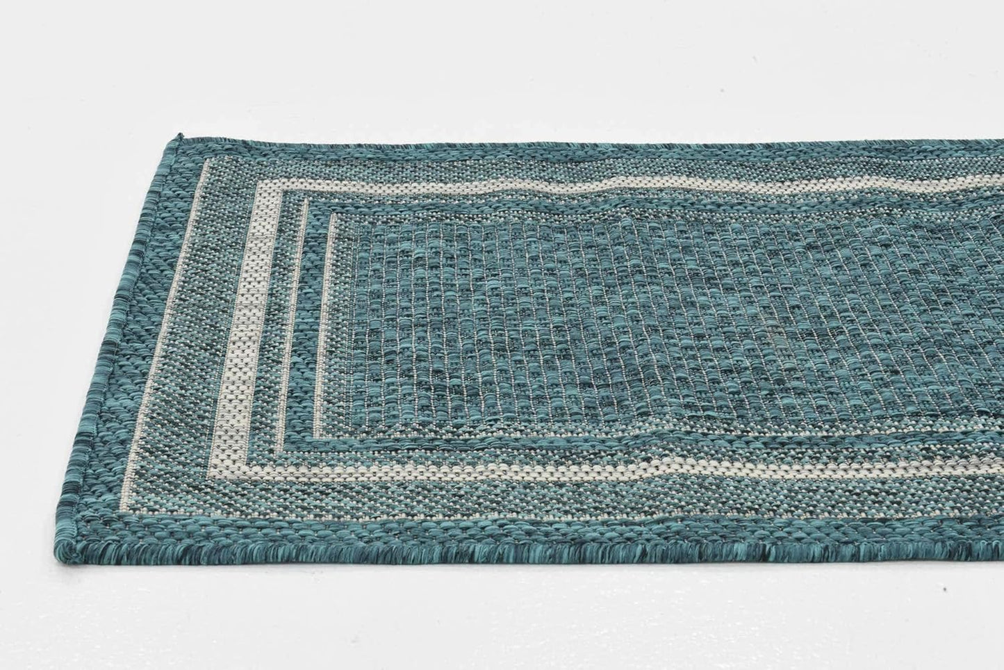 Unique Loom Outdoor Border Collection Area Rug - Soft Border (2'x 6' 1" Runner, Teal/ Ivory)