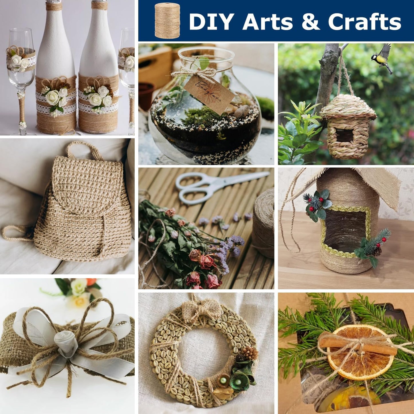 Vanhench 805ft Black Twine String, Black Hemp Jute Rope Cord Twine for Christmas Decorations, Arts & Crafts, Gift Wrapping, String for Bracelets, Art Decoration Packing Material