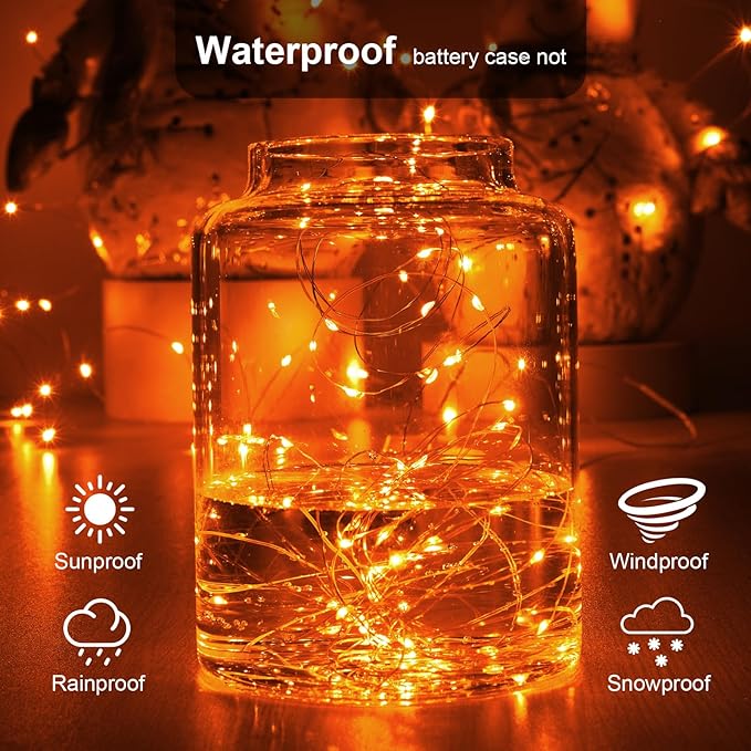 2 Pack 16.4ft Battery Operated String Lights with Timer, Orange with Synchronized Twinkle Mode, Fairy Lights Battery Powered, 50 LEDs, Idea for Christmas Bedroom Party Wedding