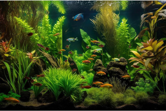Aquarium Background Tropical Freshwater Colorful Fish Plants Fish Tank Background Tranquil Under The Sea Aquatic Plants Cork Redwood Root Lush Green Moss Reptile Tank Terrarium Background 72x18in