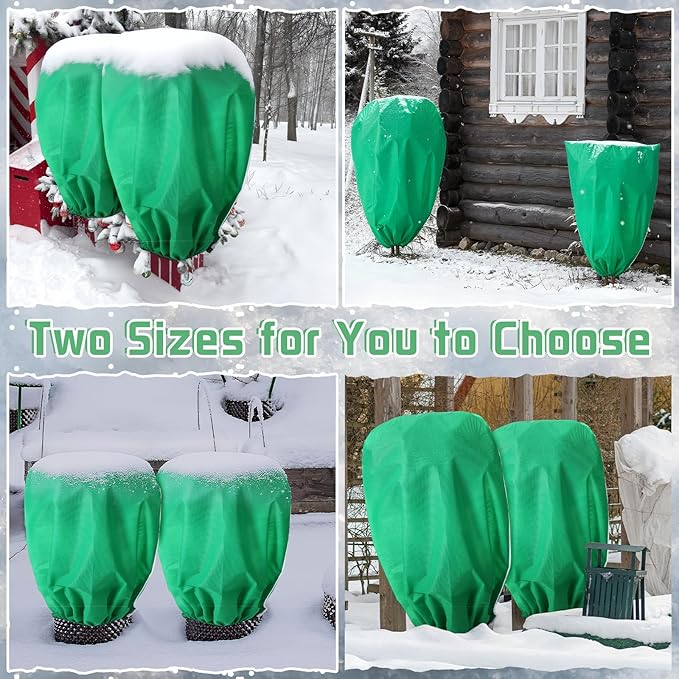 4 Pcs Plant Covers Freeze Protection 2 Size 47" x 32" and 71" x 47" Reusable Plant Protector with Zipper and Drawstring, Winter Bush Covers Freeze Protection from Cold Sun Frost Wind(Green)