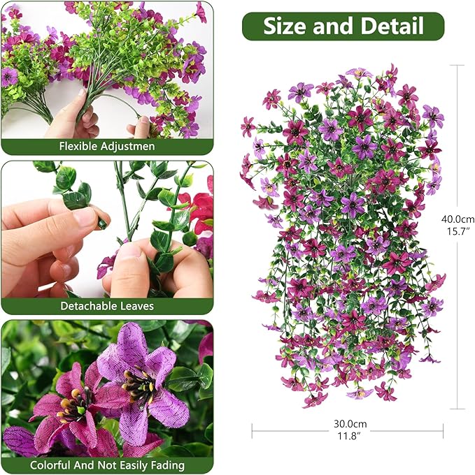 Homsunny Artificial Faux Hanging Flowers Plants for Outdoor Summer Decoration, 2 PCS Fake Silk Flowers for Outside Daisy Planter UV Resistant Look Real for Patio Porch Home Decor(Mix Purple)