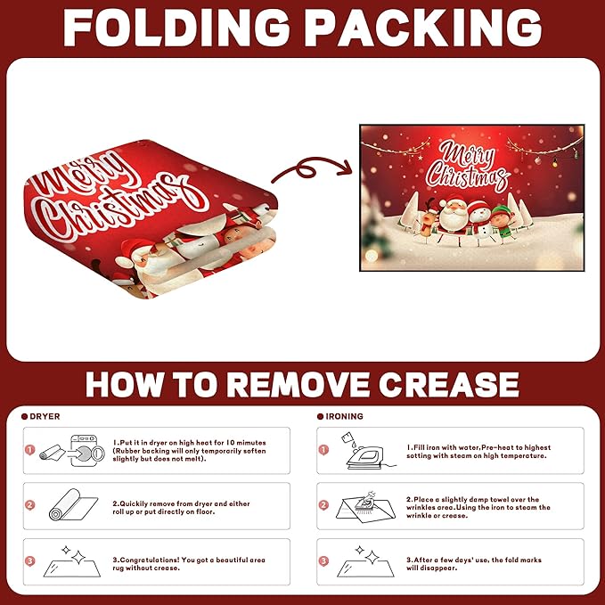 Christmas Area Rug 6' x 9' Red Snowflake Washable Rugs for Bedroom Non Slip Kitchen Rug Christmas Tree Indoor Carpet for Kids Room Dining Room Entryway